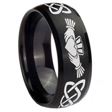 Men or Women Black Tungsten Carbide Rings With White Laser Irish Claddagh Carbon Fiber Embrace Love Heart Wedding Bands