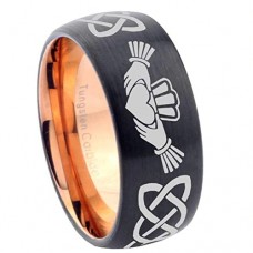 Men Women Black with Rose Gold Inside Laser Irish Claddagh Tungsten Carbide Rings Embrace Love Heart Couples Wedding Bands