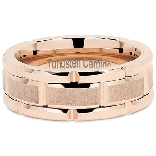Gold Brick Pattern Women's Or Men's Tungsten Carbide Faceted Rings Carbon Fiber Couples Wedding Bands