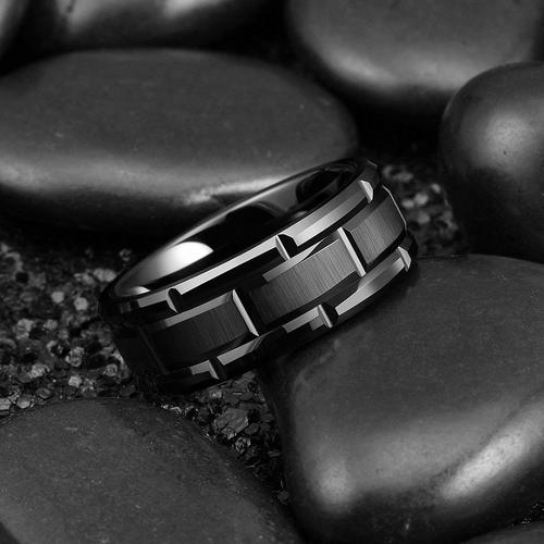 Mens Womens Black Brick Pattern Tungsten Carbide Rings Couples Wedding Bands Carbon Fiber Comfort fits