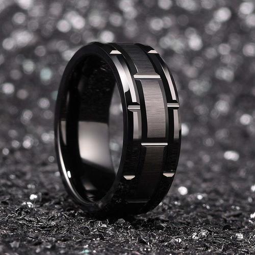 Mens Womens Black Brick Pattern Tungsten Carbide Rings Couples Wedding Bands Carbon Fiber Comfort fits