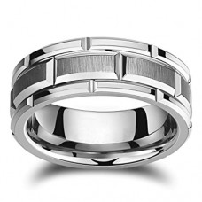 Silver Brick Pattern Women's Or Men's Comfort Tungsten Carbide Wedding Bands Carbon Fiber Faceted Rings 