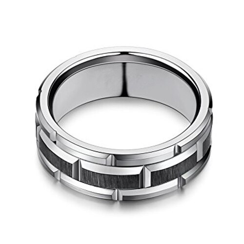 Silver Brick Pattern Women's Or Men's Comfort Tungsten Carbide Wedding Bands Carbon Fiber Faceted Rings 