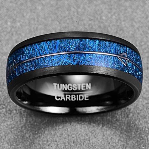 Women's Or Men's Tungsten Carbide Wedding Band Matching Rings,Black Tone with Cupid's Arrow over Blue Inspired Meteorite