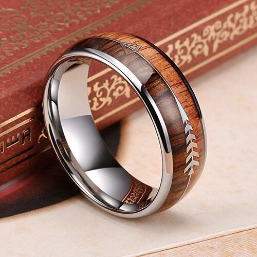 Women's Or Men's Customized Engraving Tungsten carbide Ring Couple Wedding Bands Carbon Fiber Rings,Silver Cupid's Arrow over 