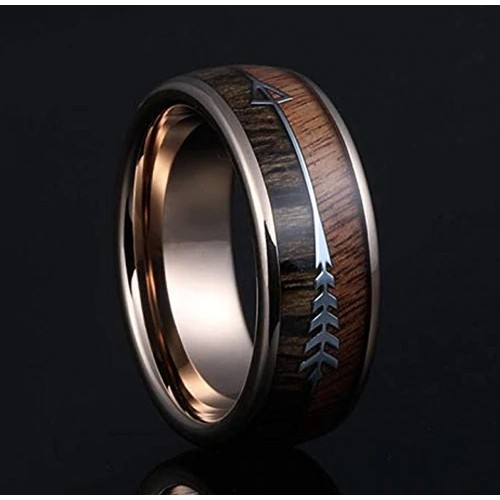 Women's Or Men's Rose Gold Cupid's Arrow Over Tungsten carbide Matching Rings Couple Wedding Bands Carbon Fiber Comfort fit