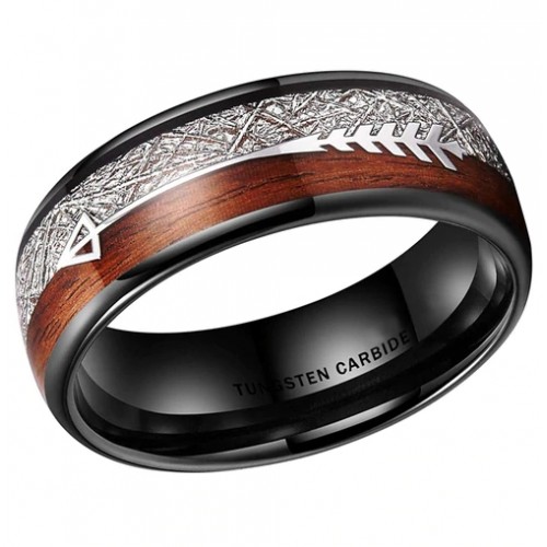Women's Or Men's Tungsten Carbide Ring Wedding Band Matching Rings,Black Tone with Cupid's Arrow with Wood and Inspired