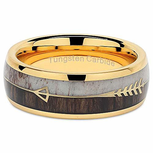 Women's Or Men's Tungsten carbide Matching Rings, Couple Wedding Bands Carbon Fiber Yellow Gold Cupid