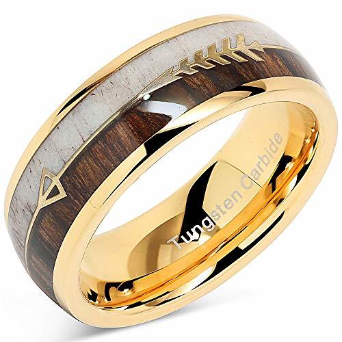Women's Or Men's Tungsten carbide Matching Rings, Couple Wedding Bands Carbon Fiber Yellow Gold Cupid