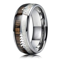 Women's Or Men's Tungsten carbide Matching Rings Couple Wedding Bands Carbon Fiber,Silver Cupid's Arrow over Wood