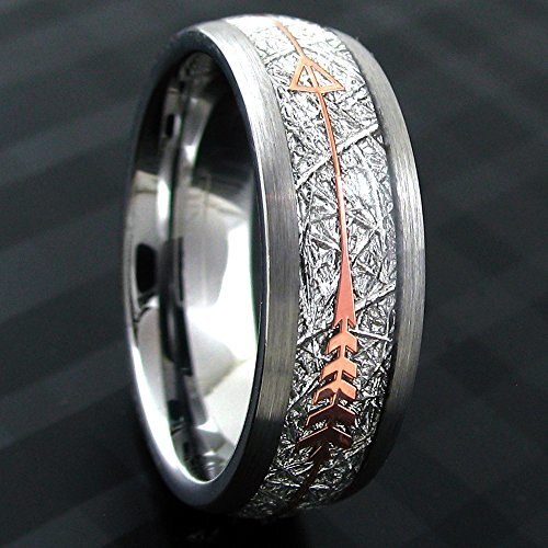 Women's Or Men's Tungsten carbide Matching Rings Couple Wedding Bands Carbon Fiber Rose Gold Tone Cupid's Arrow
