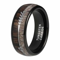 Women's Or Men's Tungsten Carbide Rings with High Polish Antler Black Cupid's Arrow over Wood Inlay