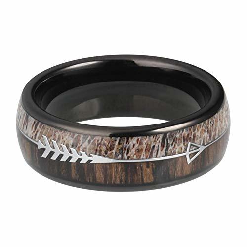 Women's Or Men's Tungsten Carbide Rings with High Polish Antler Black Cupid's Arrow over Wood Inlay