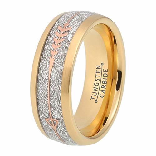 Women's Or Men's Tungsten Carbide Wedding Bands Carbon Fiber Matching Rings,Plated Yellow Gold Tone Cupid's Arrow