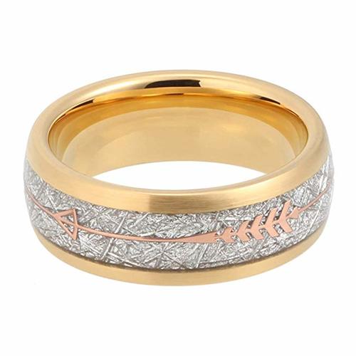 Women's Or Men's Tungsten Carbide Wedding Bands Carbon Fiber Matching Rings,Plated Yellow Gold Tone Cupid's Arrow