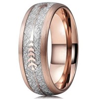  Women's Or Men's Tungsten Carbide Wedding Bands Carbon Fiber Matching Rings,Plated Rose Gold Tone Cupid's Arrow