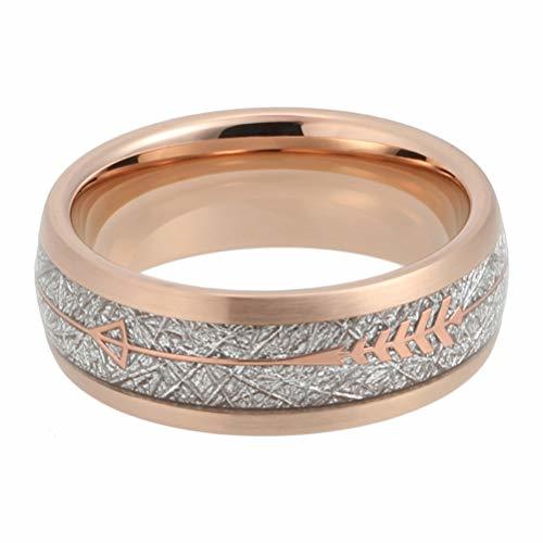  Women's Or Men's Tungsten Carbide Wedding Bands Carbon Fiber Matching Rings,Plated Rose Gold Tone Cupid's Arrow