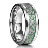 Tungsten Carbide Rings Women Or Men's Celtic Dragon Knot Wedding Bands Carbon Fiber Couple Silver Resin Inlay