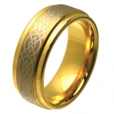 Women Or Men's Celtic Dragon Knot Tungsten Carbide Rings,Laser Etched Gold Celtic Dragon Knot Ring with Beveled Edges