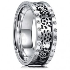 Mens Womens Tungsten Carbide Wedding Band Watches Gear Rings, Silver with Cut out Mechanical Gears and Bolts Carbon Fiber