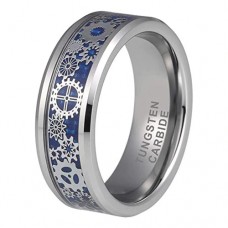 Women's or Men's Tungsten carbide Gear Matching Rings Couple Wedding Bands Blue Carbon Fiber