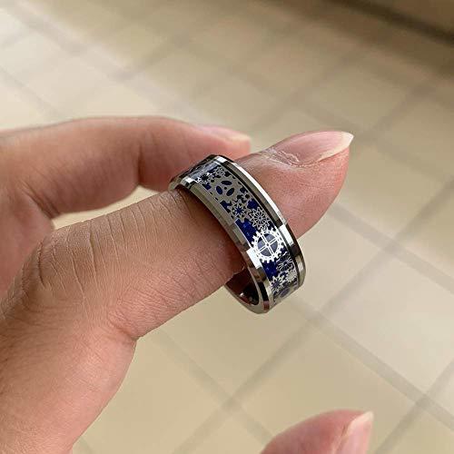  Women's or Men's Tungsten carbide Gear Matching Rings Couple Wedding Bands Blue Carbon Fiber