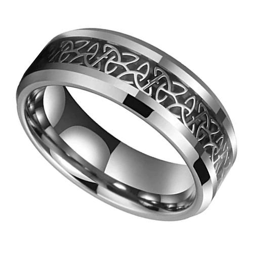 Silver Celtic Knot Tungsten Carbide Rings Women's Or Men's Carbon Fiber Couples Wedding Bands Comfort fits