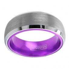 Women's Or Men’s Tungsten carbide Matching Rings Matte Finish Silver Top with Violet Purple Inside Beveled Couple Wedding Bands