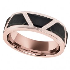 Women's Or Men's Tungsten Carbide Wedding Band Rings,Duo Tone Rose Gold with Black Staggered Pattern Design Carbon Fiber