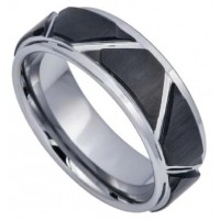 Women's Or Men's Tungsten Carbide Wedding Band Rings,Duo Tone Silver Tone with Black Staggered Pattern Design Carbon Fiber