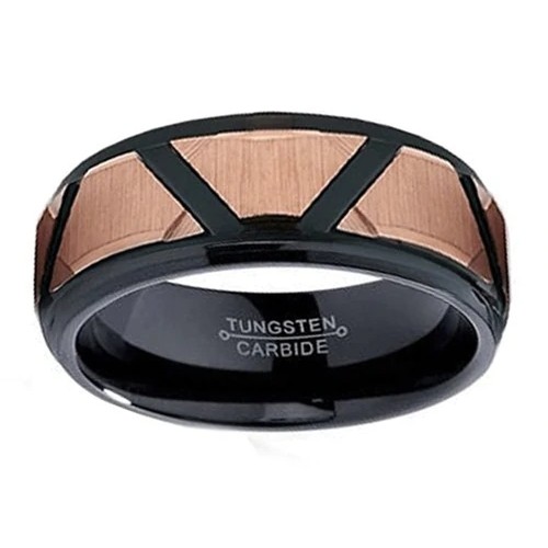 Women's Or Men's Tungsten carbide Matching Rings Couple Wedding Bands Carbon Fiber Two Tone Black and Rose Gold