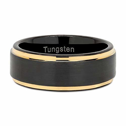 Women's Or Men's Engagement Tungsten carbide Matching Rings 14K Yellow Gold and Black Wedding Bands Carbon Fiber