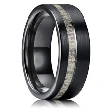 Women's Or Men's Tungsten Carbide Wedding Band Rings,Black with White Antler Inlay Carbon Fiber Couple