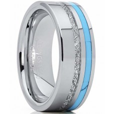  Mens Womens Tungsten carbide Matching Rings,Silver Blue Turquoise and Inspired Meteorite Couple Wedding Bands