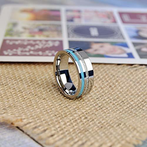  Mens Womens Tungsten carbide Matching Rings,Silver Blue Turquoise and Inspired Meteorite Couple Wedding Bands