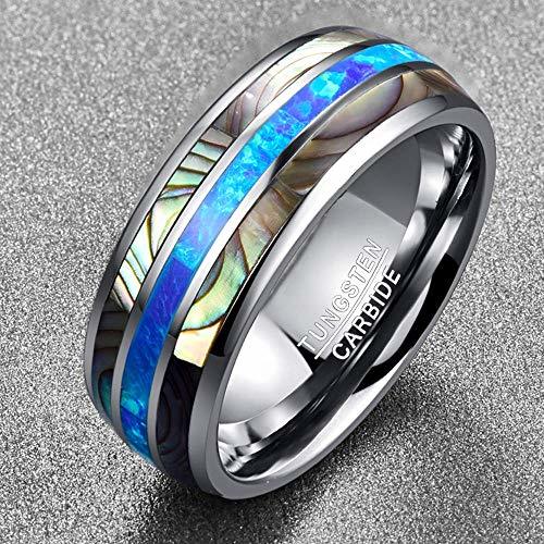 Women's Or Men's Tungsten carbide Matching Rings,Silver Tone Multi Color Blue Opal and Rainbow Abalone Shell Inlay