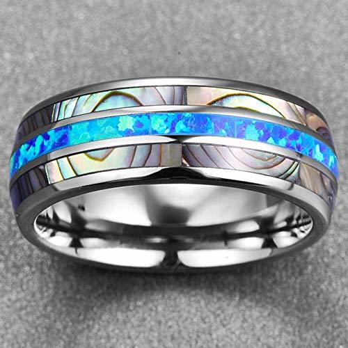Women's Or Men's Tungsten carbide Matching Rings,Silver Tone Multi Color Blue Opal and Rainbow Abalone Shell Inlay