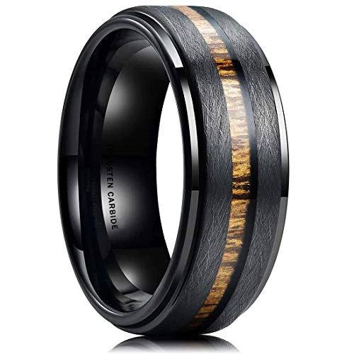 Women's Or Men's Couple Wedding Bands Carbon Fiber Tungsten carbide Matching Rings Black with Center