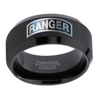 Women's Or Men's U.S. Army Ranger - Black Military.Silver Tungsten carbide Rings Couple Wedding Bands Carbon Fiber 