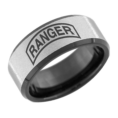 Women's Or Men's U.S. Army Ranger - Black Military.Silver Tungsten carbide Rings Couple Wedding Bands Carbon Fiber 