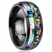 Women's Or Men's Tungsten Carbide Wedding Bands Carbon Fiber Matching Rings,Black Tone Multi Color Abalone Shell