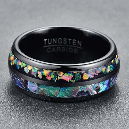 Women's Or Men's Tungsten Carbide Wedding Bands Carbon Fiber Matching Rings,Black Tone Multi Color Abalone Shell