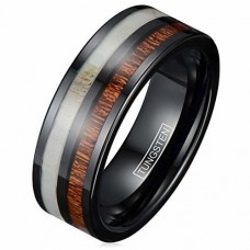 Tungsten Carbide Rings for Mens Womens Couple Wedding Bands Carbon Fiber Matching Black with Deer Antler and Brown