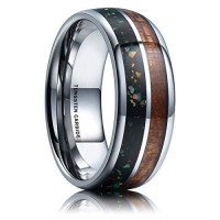 Women's Or Men's Tungsten Carbide Wedding Band Matching Rings,Silver band with Multi Color Rainbow Opal Inlay