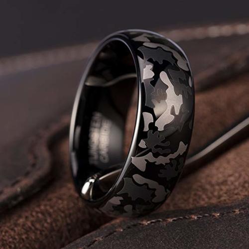Women's Or Men's Tungsten carbide Matching Rings Couple Wedding Bands Carbon Fiber Silver and Black Camouflage