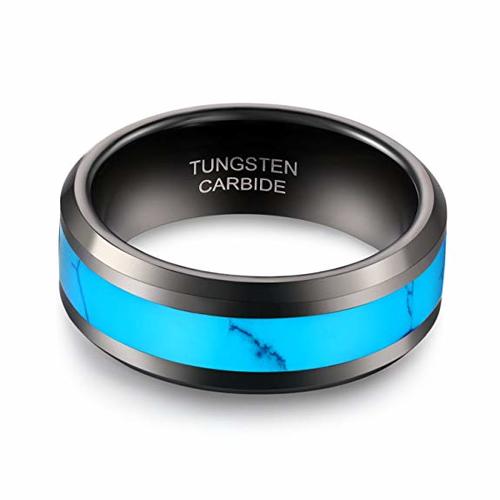 Men's or Women's Black Tungsten Carbide Rings Blue Turquoise Inlay Carbon Fiber Couples Wedding Bands Comfort fits