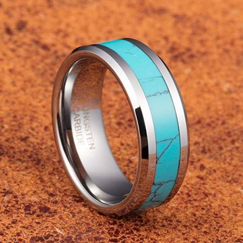 Men's or Women's Blue Turquoise Inlay Engraved Custom Tungsten Carbide Wedding Band Carbon Fiber Matching Rings,Silver Tone Tu