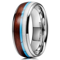 Women's Or Men's Tungsten carbide Matching Rings Couple Wedding Bands Silver Blue Calaite Turquoise Carbon Fiber