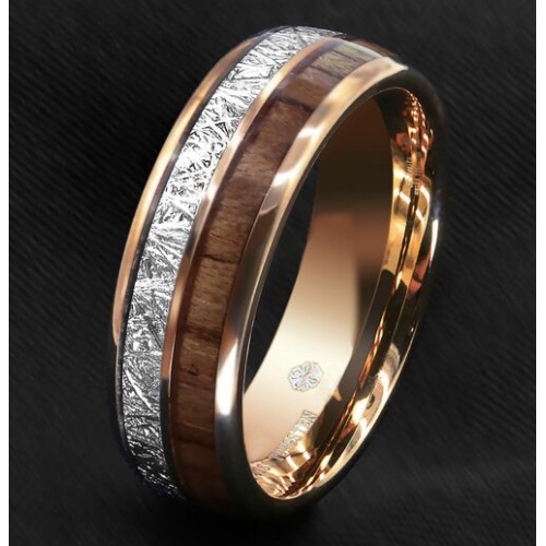  Women's or Men's Tungsten Carbide Wedding Band Matching Rings,Rose Gold Tungsten Carbide Band with Wood Inlay