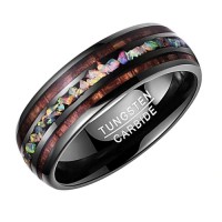 Tungsten Carbide Rings for Mens Womens Couple Wedding Bands Carbon Fiber Matching Black Tone Wood and Rainbow Opal